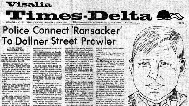 A news article titled "Police Connect 'Ransacker' to Dollner Street Prowler," with a drawing of a man's face to the right
