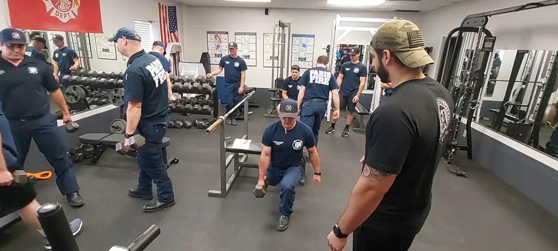 first responders performing fitness assessments.