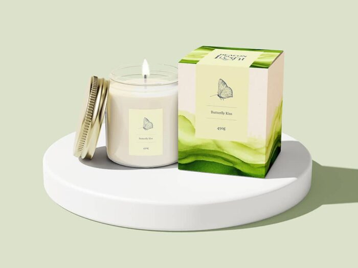 Packaging for a brand of candles called "beacon of light"